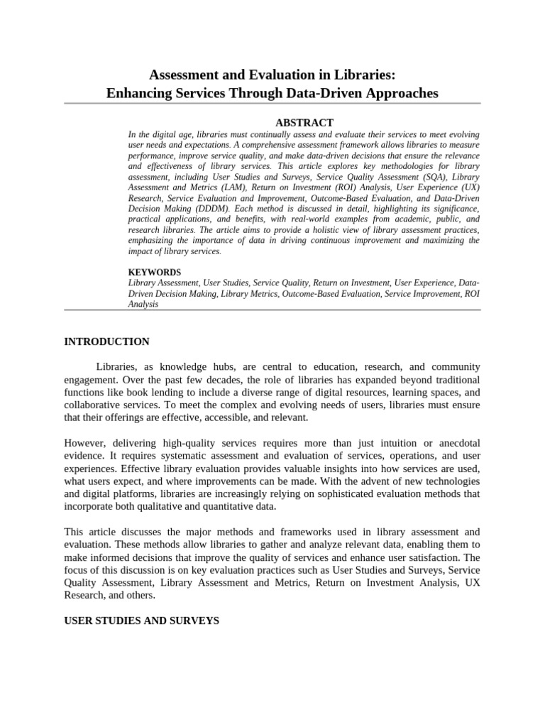 Library Assessment: Data-Driven Strategies | PDF | Return On Investment ...
