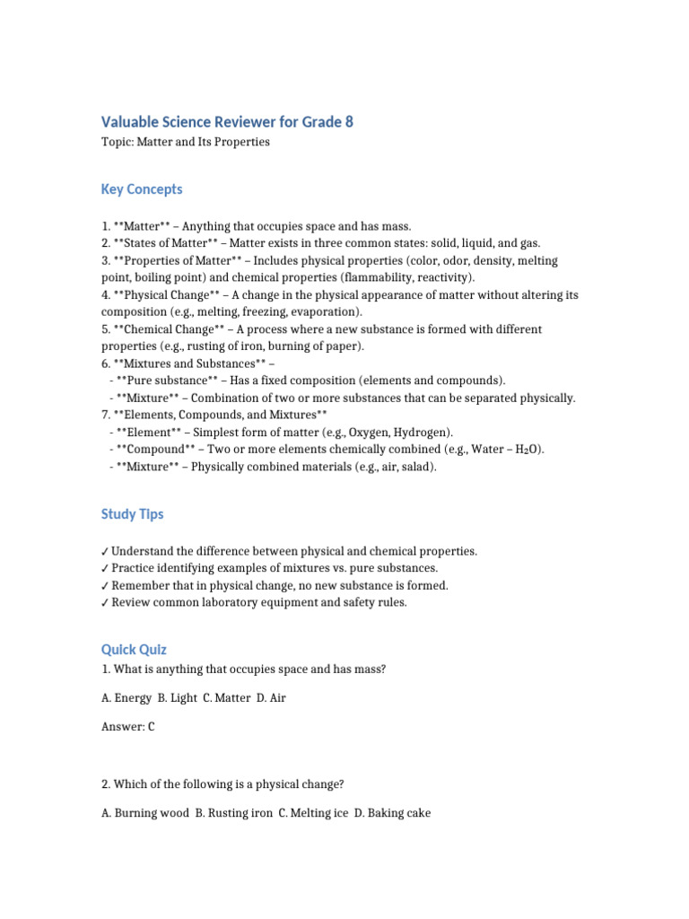 Valuable Science Reviewer Grade8 | PDF