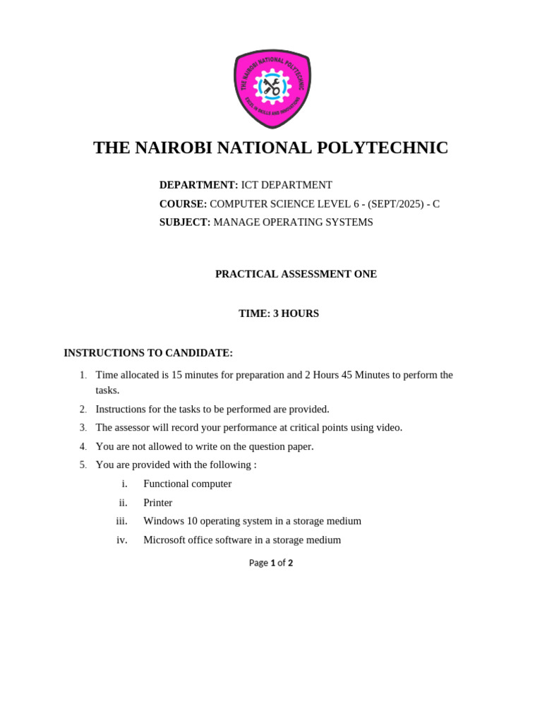 Practical Assessment 1 - Observation Checklist | PDF
