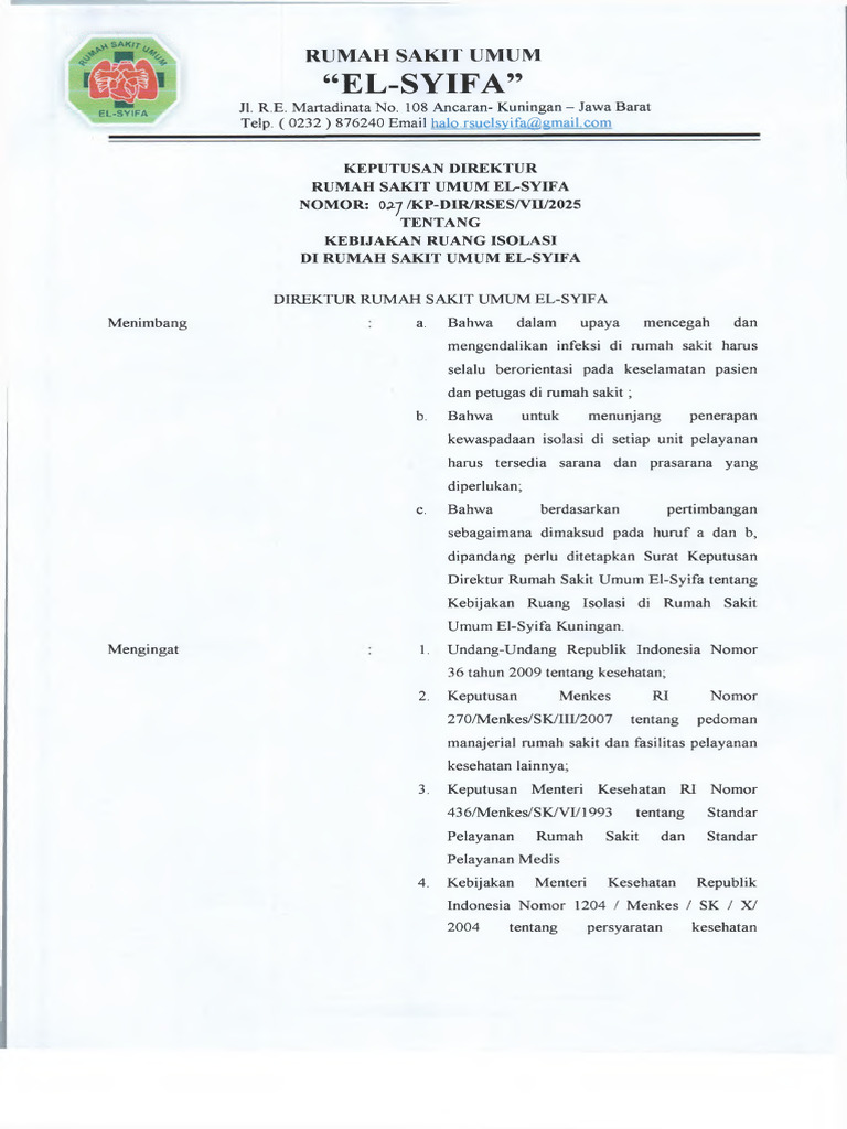 027-VII-Kebijakan Ruang Isolasi Di RSES | PDF