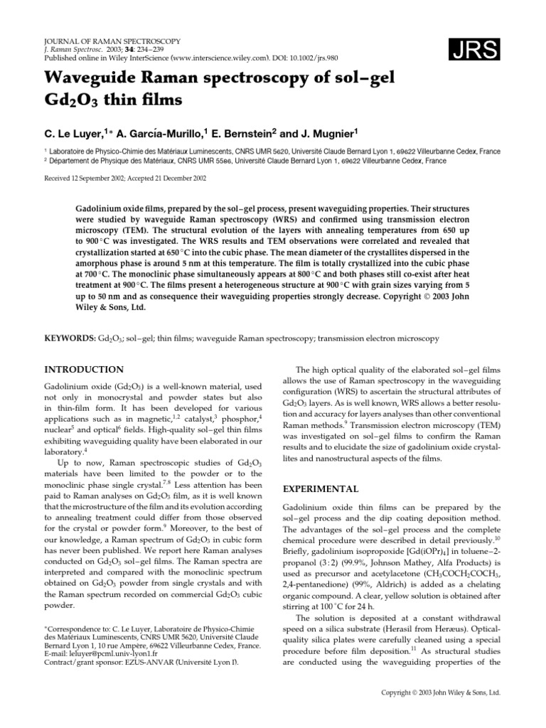 J Raman Spectroscopy - 2003 - Le Luyer - Waveguide Raman Spectroscopy ...