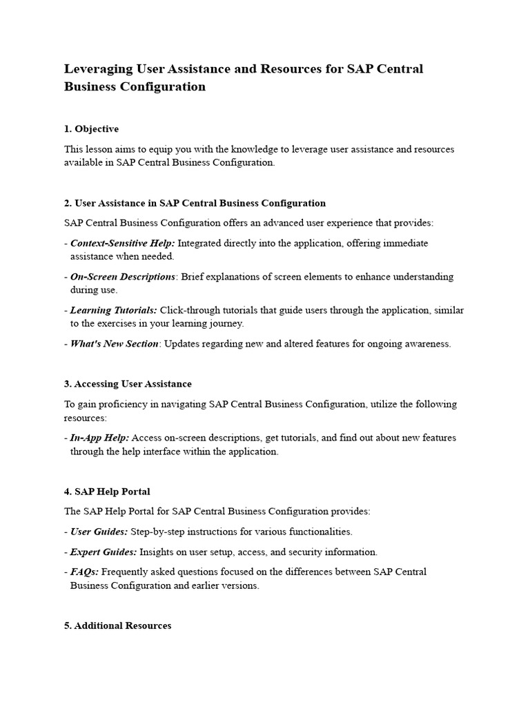 Leveraging User Assistance and Resources For SAP Central Business ...