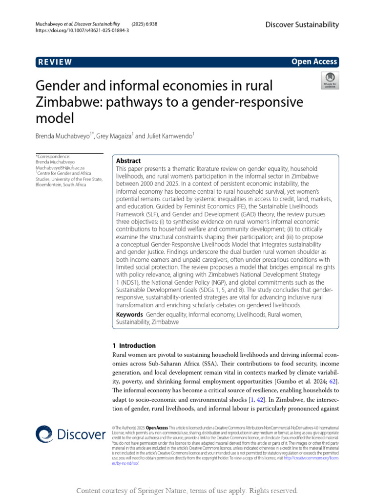 Gender and Informal Economies in Rural Zimbabwe Pa | PDF ...