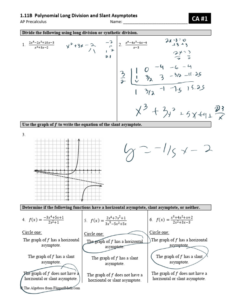Polynomial Division & Slant Asymptotes | PDF