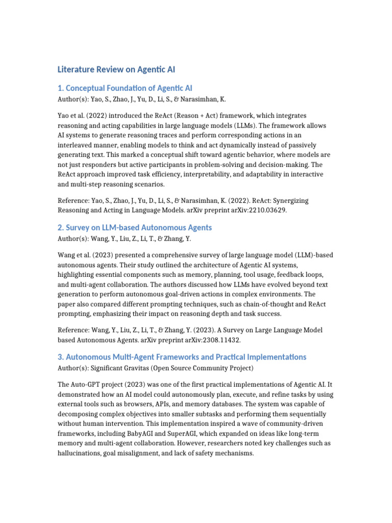 Agentic AI: Literature Review Insights | PDF | Artificial Intelligence ...