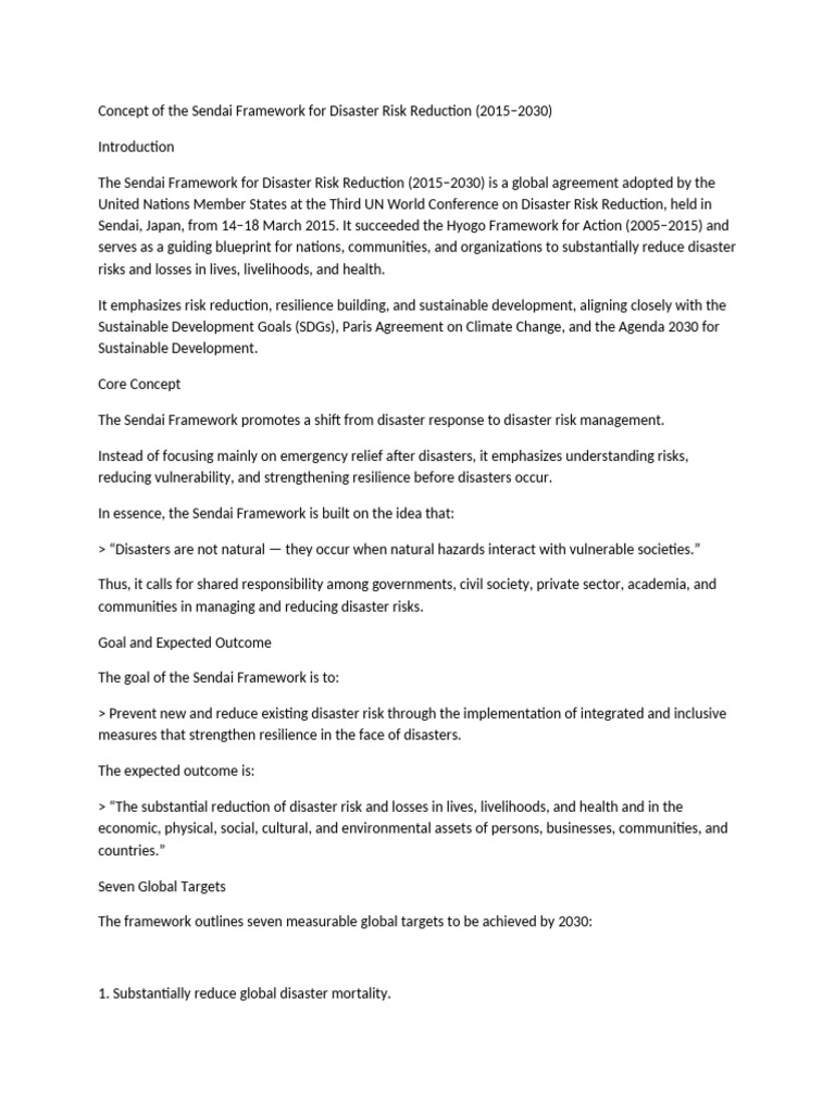 Sendai Framework for Disaster Risk Reduction | PDF | Disaster Risk ...