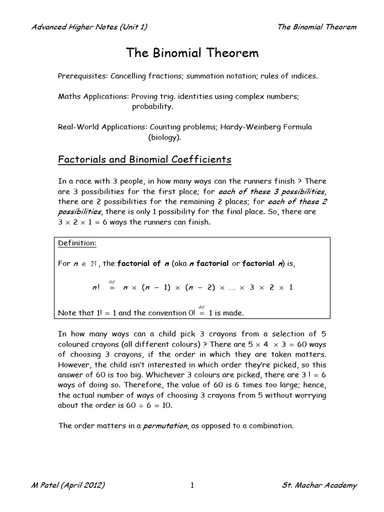 Binomial Theorem Notes-1 | PDF