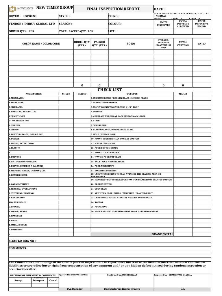 Final Inspection Report for Express Order | PDF | Textile Arts | Clothing
