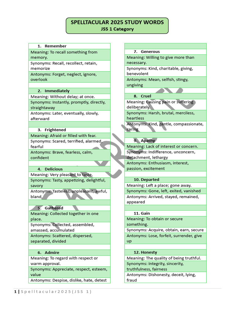 Spell Words for JSS 1 - SpellTacular 2025 | PDF | Defamation