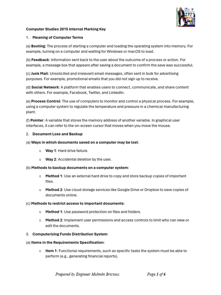 Computer Studies Marking Key 2015 | PDF | Spreadsheet | Videotelephony