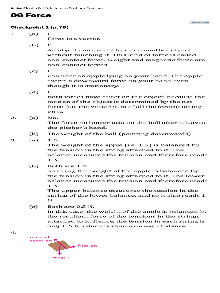 Active Physics Solutions: Force Checkpoints | PDF | Force | Weight