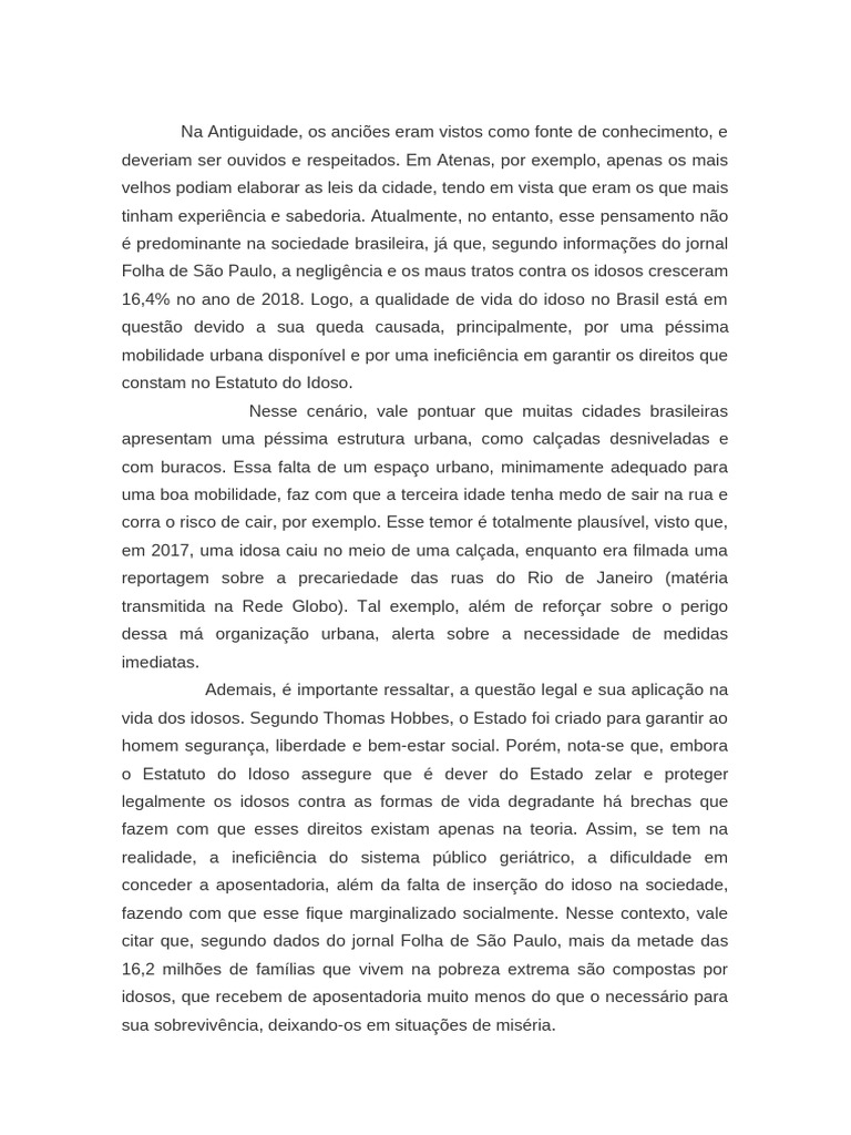 Qualidade de Vida do Idoso no Brasil | PDF | Terceira idade | Estado