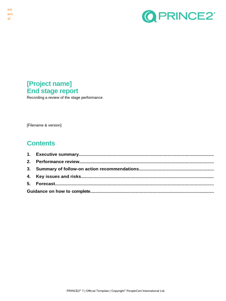 End Stage Report Template for PRINCE2 | PDF
