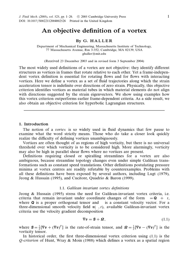 Objective Vortex Definition in Fluid Dynamics | PDF | Vortices ...