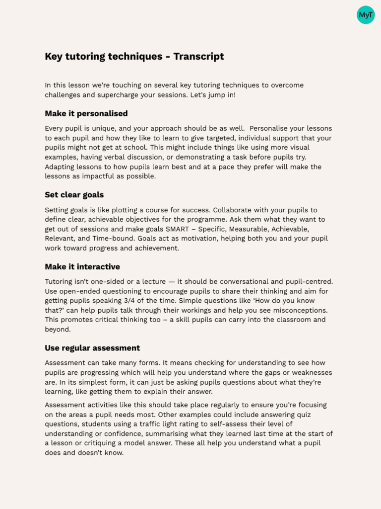 Effective Tutoring Techniques Explained | PDF | Learning | Thought