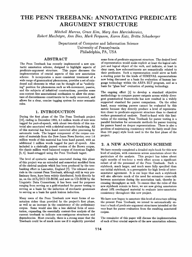 The Penn Treebank: Annotating Predicate Argument Structure | PDF ...