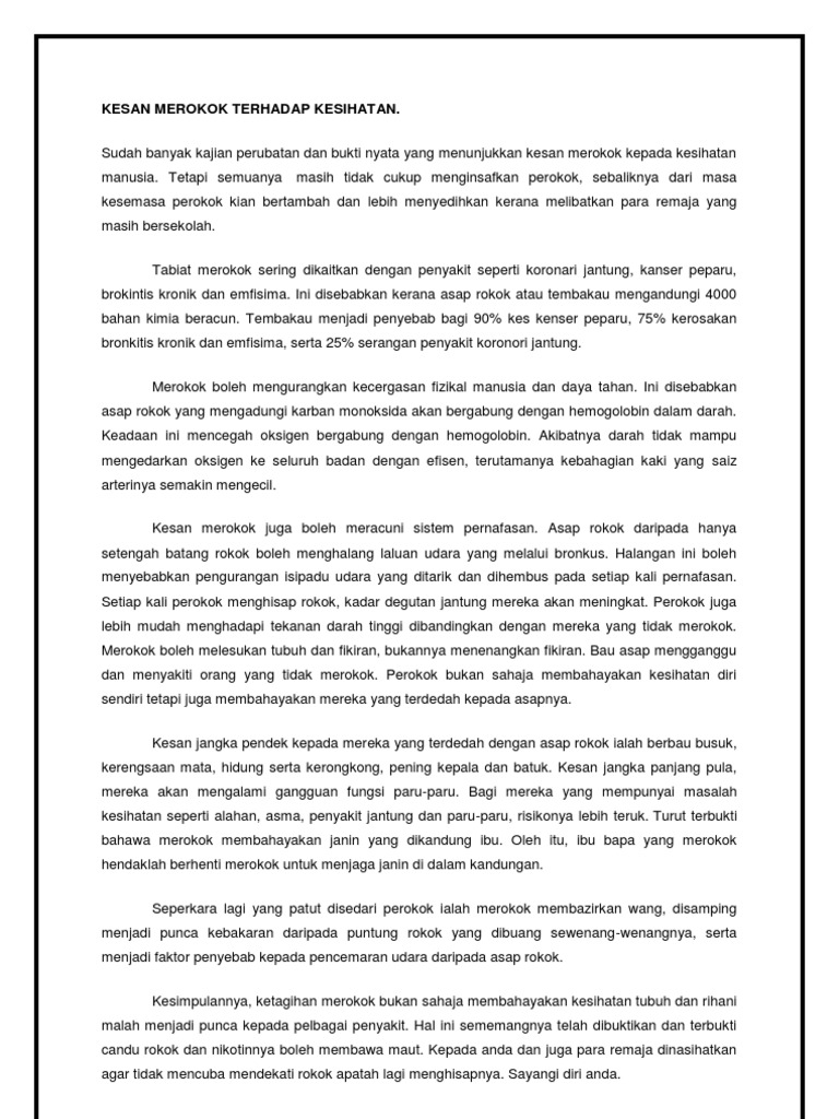 Kesan Merokok Terhadap Kesihatan Pdf
