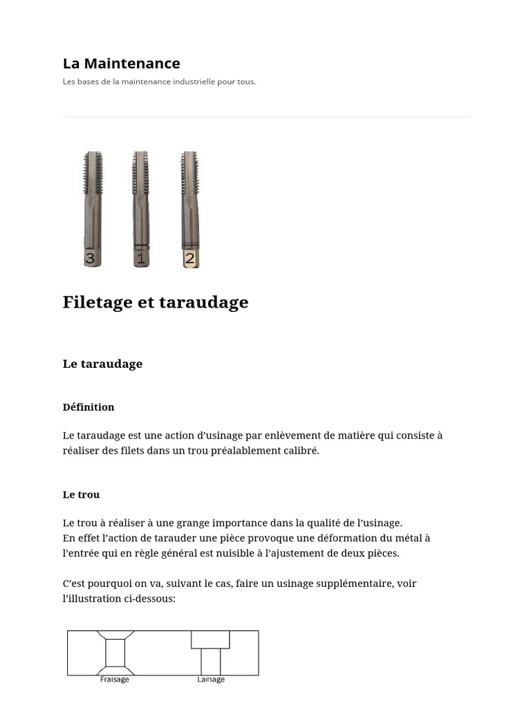 Guide du Taraudage et Filetage | PDF | Usinage | Vis de fixation