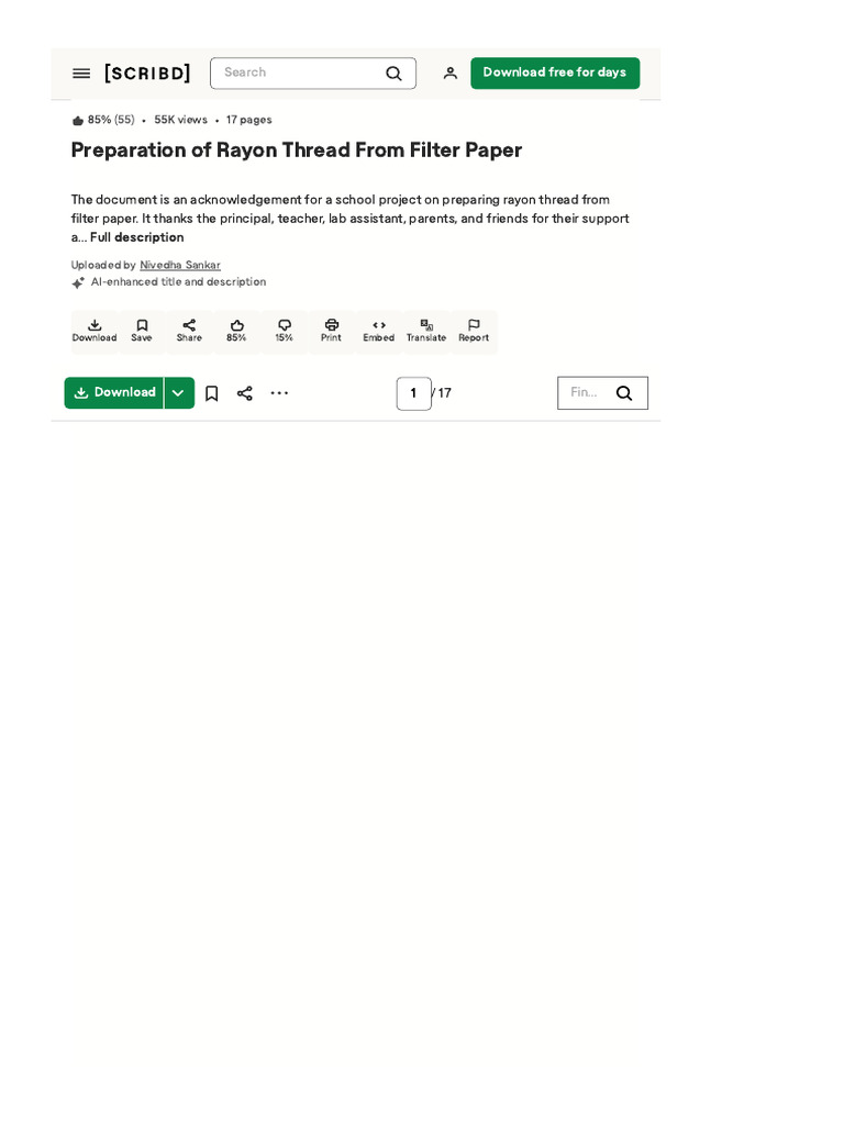 Nt439722069preparation of Rayon Thread From Filter Paper | PDF