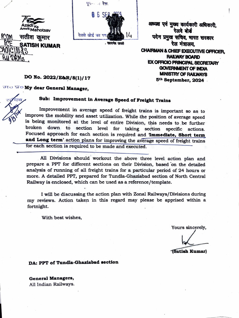 DO Letter for Enhance Avg Freight Speed | PDF