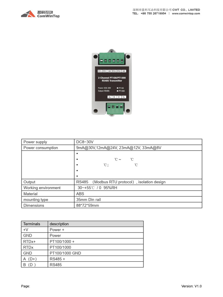 CWT-TM-2PT 2-CH PT100 Module Manual | PDF | Computer Architecture ...
