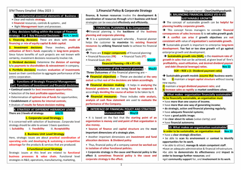 SFM Theory Chapter 1 in 1 Page For May2023 by Prashanth | PDF