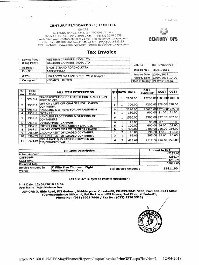 Cfs Invoice | PDF