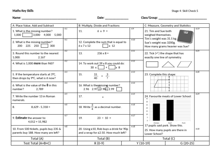 Stage 4 Maths Skill Check 5 | PDF | Numbers | Arithmetic