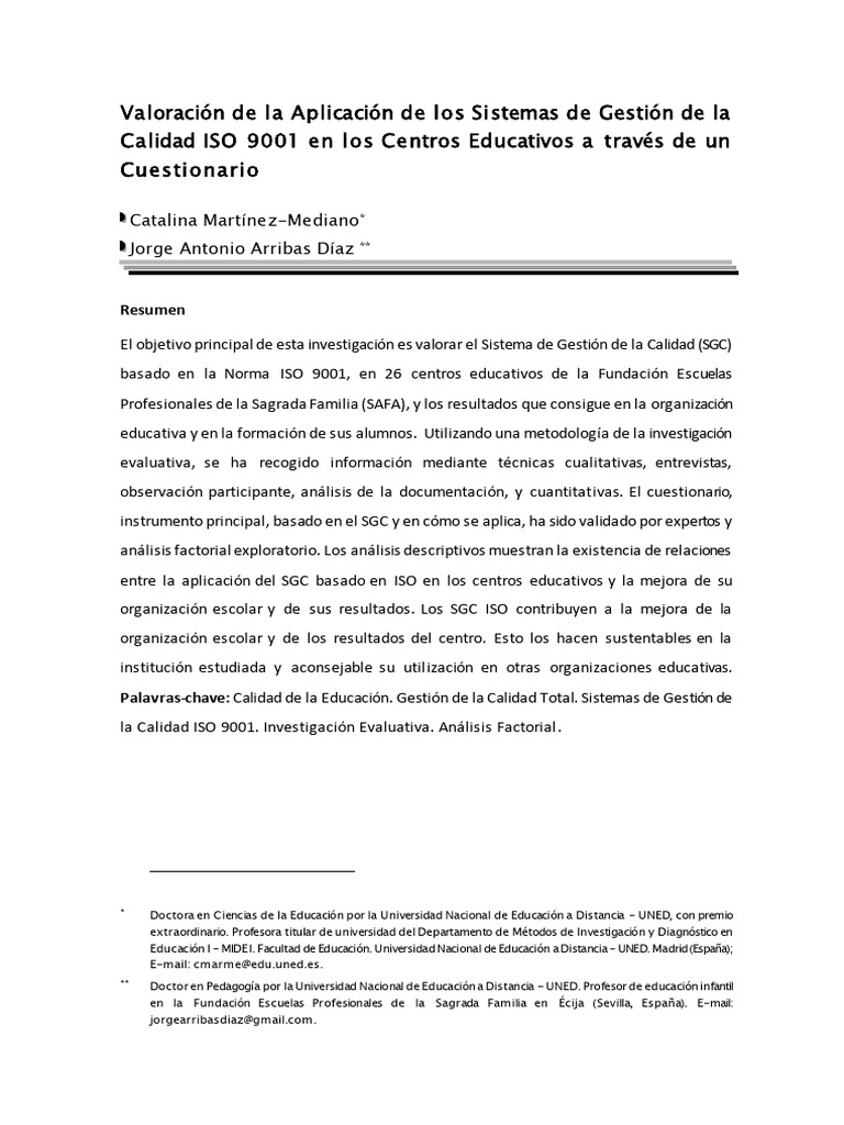 Valoración de La Aplicación de Los Sistemas de Gestión de La Calidad ...