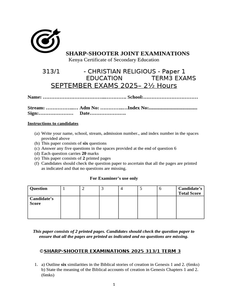 Christian Religious Education Exam 2025 | PDF | Old Testament ...