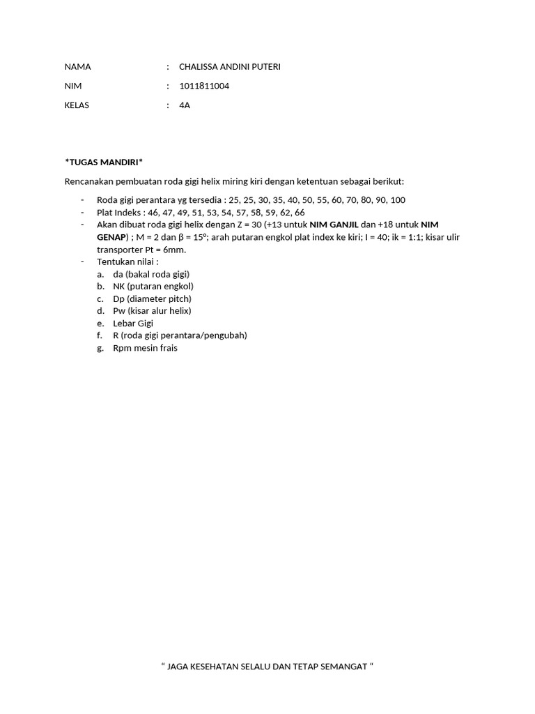 Rencana Pembuatan Roda Gigi Helix Miring | PDF