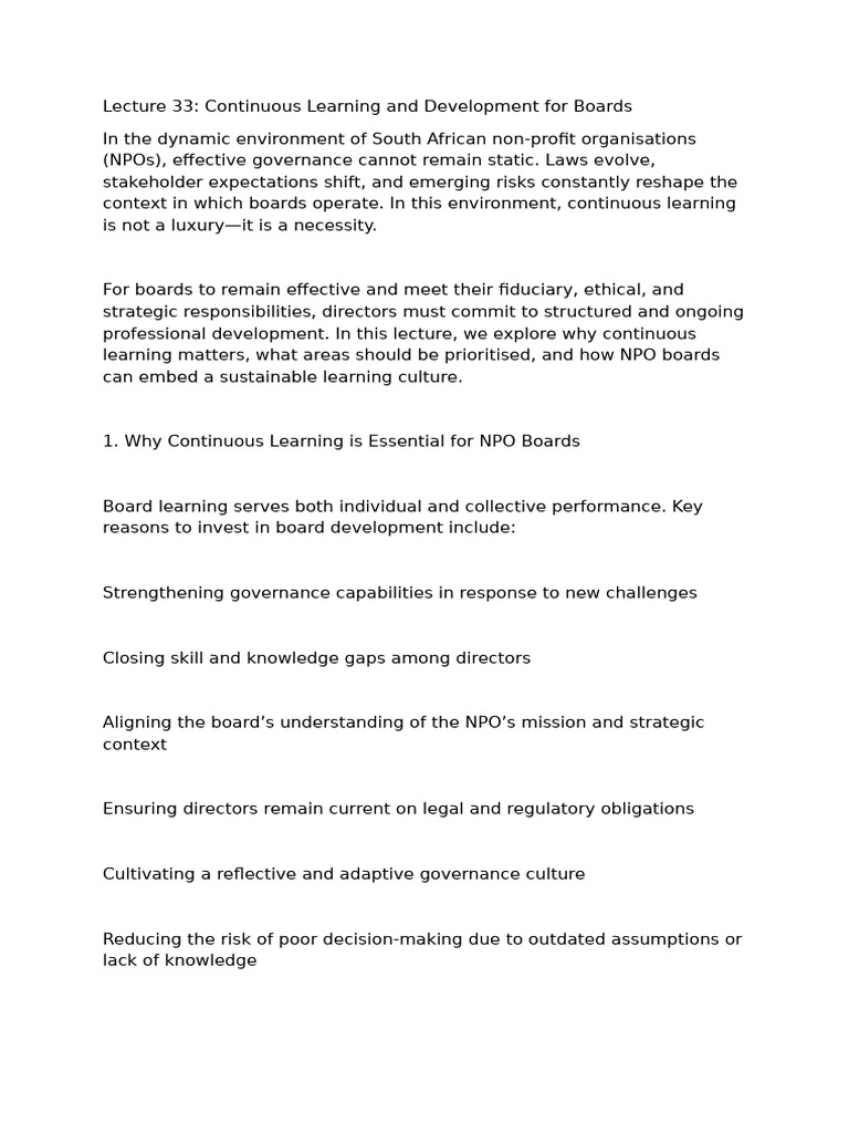 Lecture 33 - Continuous Learning and Development For Boards | PDF ...