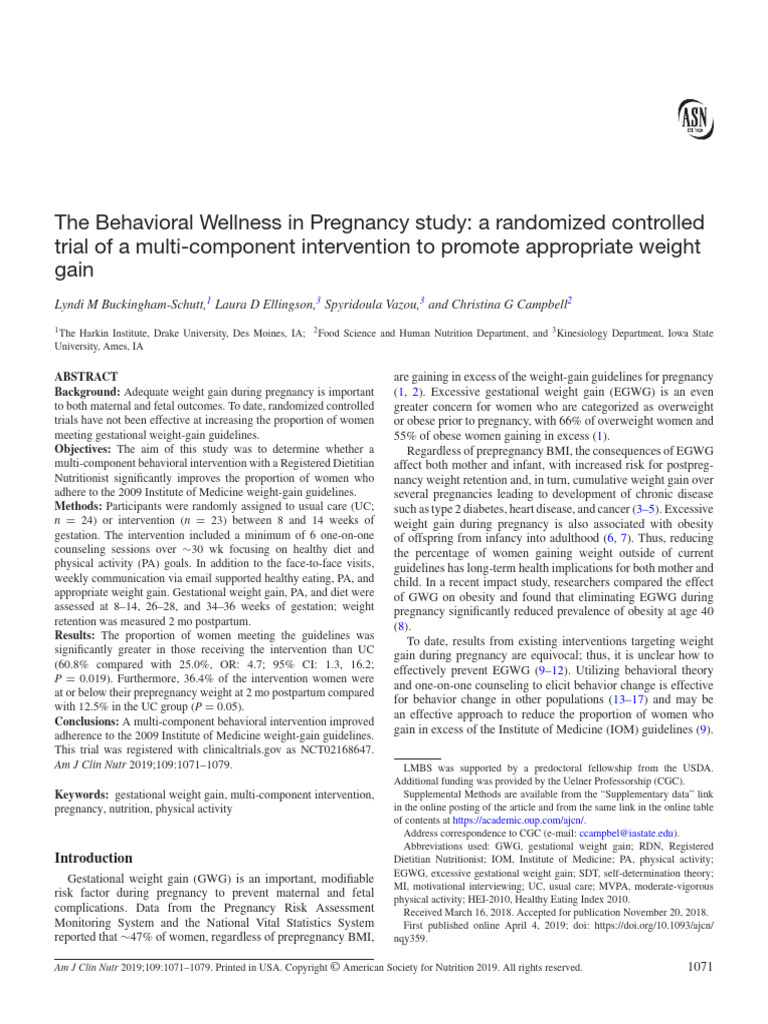 The Behavioral Wellness in Pregnancy Study - A Randomized Controlled ...