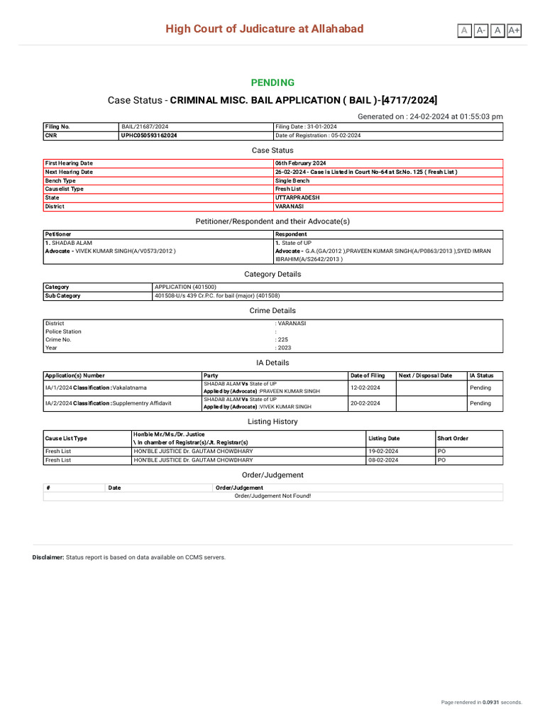 Allahabad High Court Bail Application Status | PDF | Crime & Violence ...