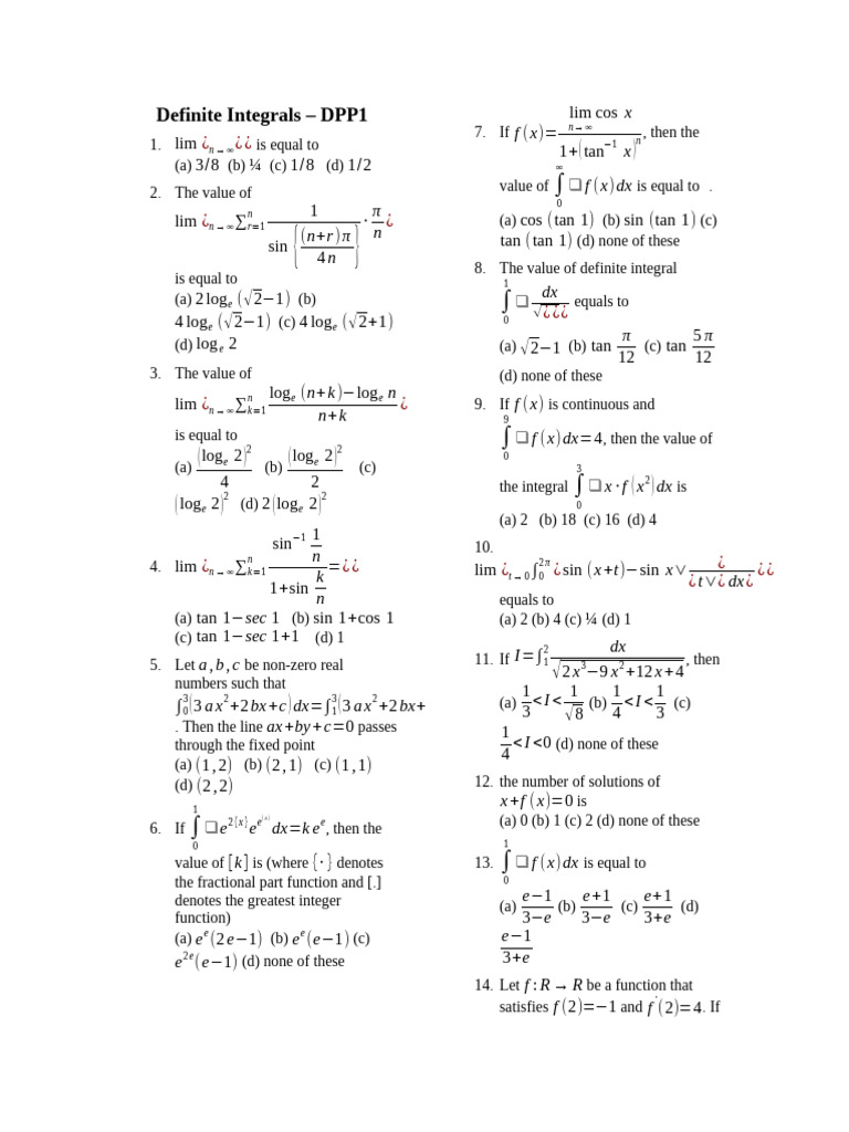 Definite Integrals Practice Problems | PDF | Chess Theory | Chess