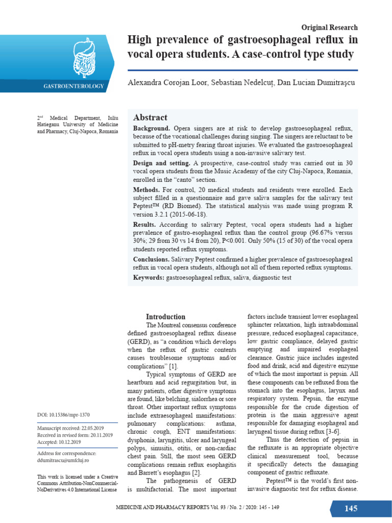 Article B Acid Reflux in Opera Students | PDF | Health Sciences ...