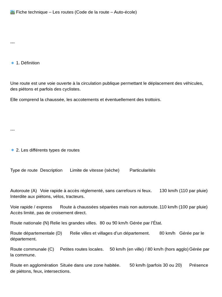 Types et règles des routes en France | PDF | Feu de circulation | Route