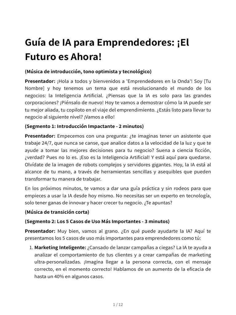 IA para Emprendedores: Guía Práctica | PDF | Inteligencia artificial ...