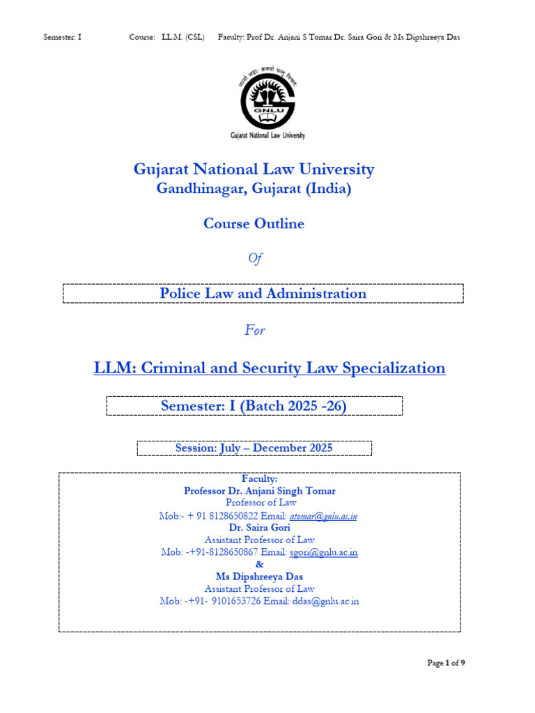 Police Law and Administration Course Outline | PDF | Police | Crimes
