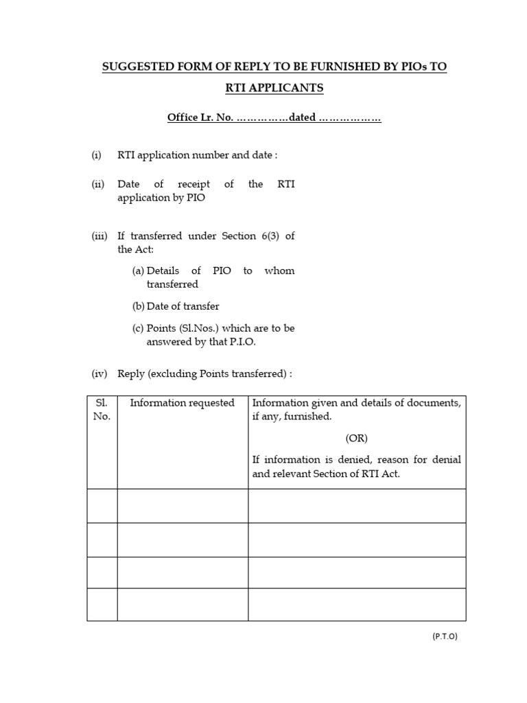 RTI Response Template for PIOs | PDF | Government Information ...