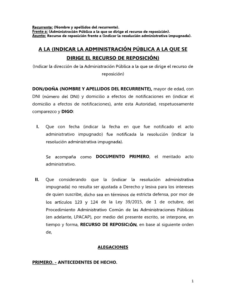 Modelo de Recurso de Reposición PDF | PDF | Justicia | Crimen y violencia