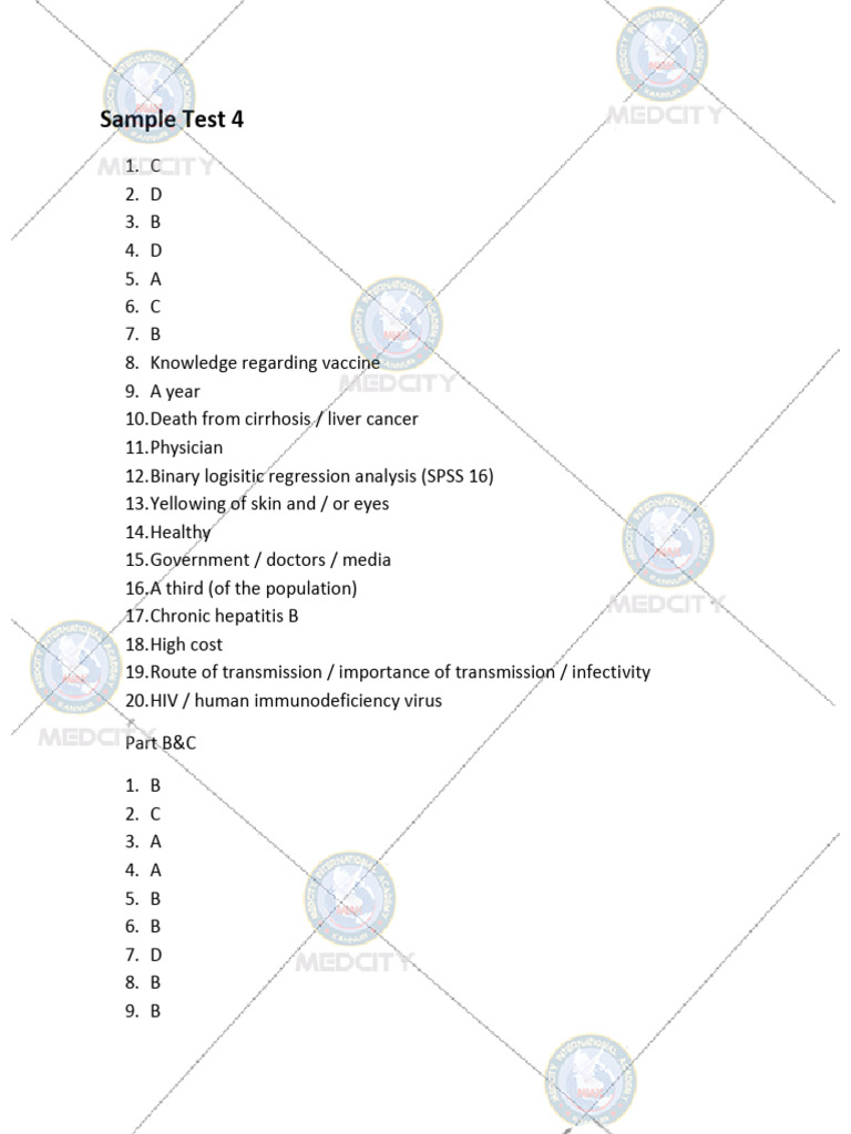 Sample Test Answers on Health Topics | PDF