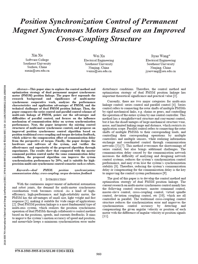Position Synchronization Control of Permanent Magnet Synchronous Motors ...