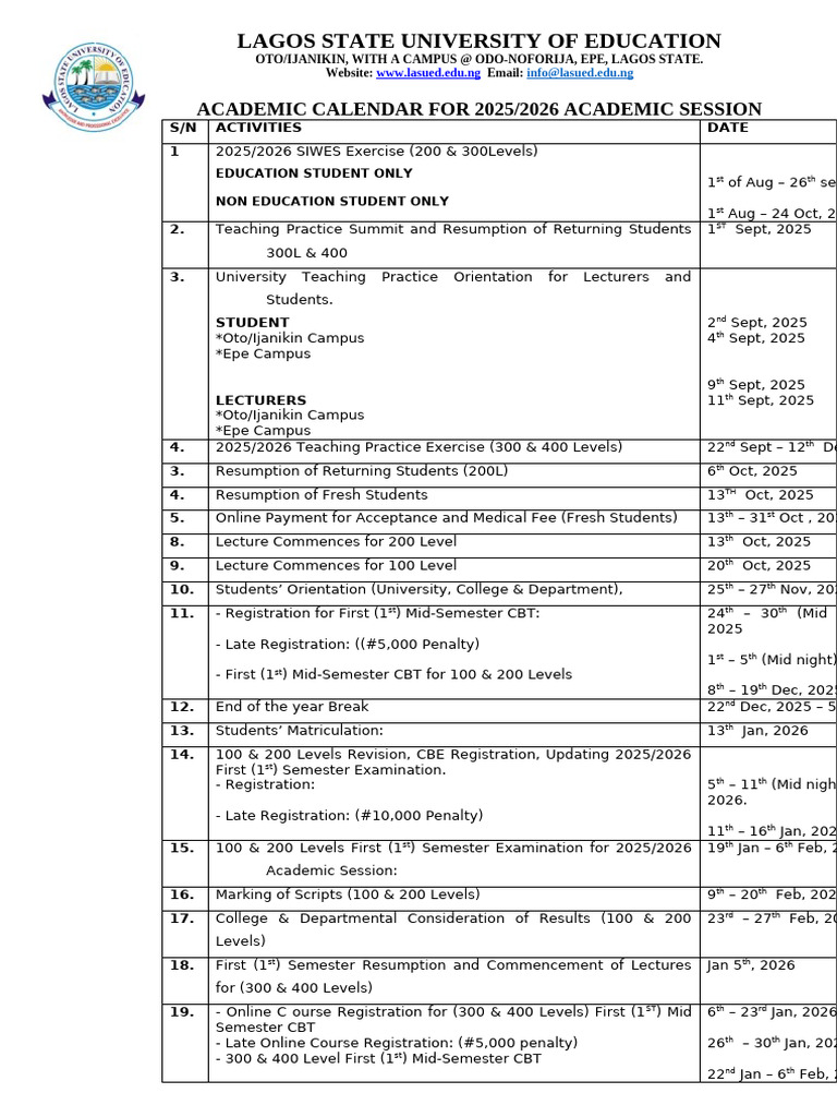 Academic Calendar For 2025 2026 Academic Session-1 | PDF | Academic ...