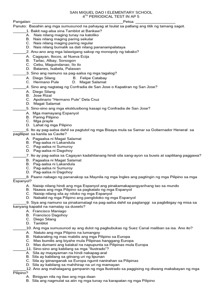 4th Periodical Test in AP5 | PDF