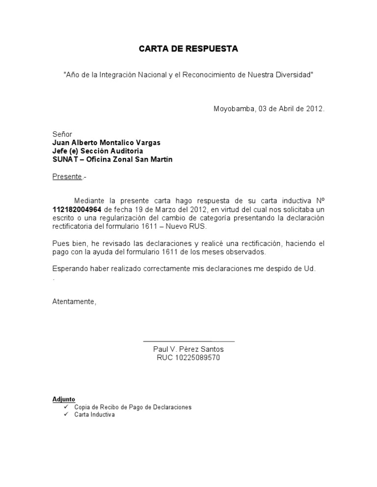 Carta de Respuesta | PDF