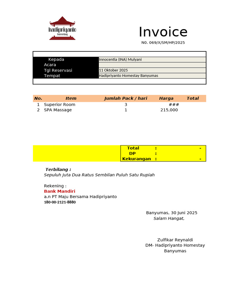 Invoice Hadipriyanto Homestay 2025 | PDF