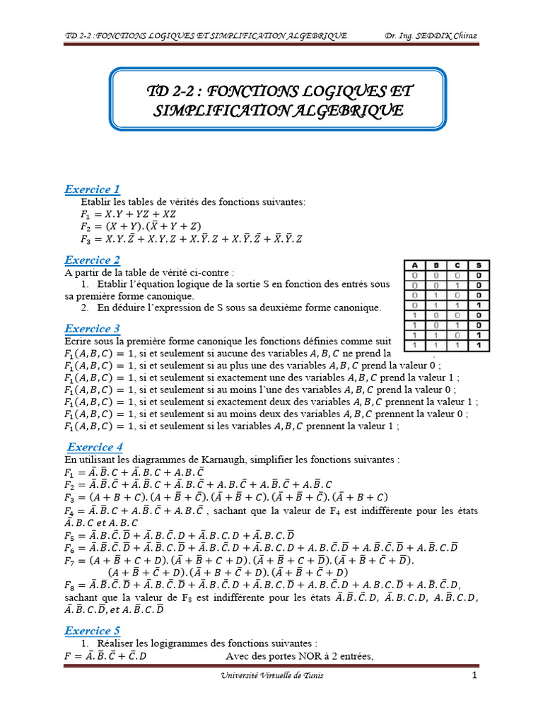 Fonctions Logiques et Simplifications | PDF | Syntaxe (logique ...