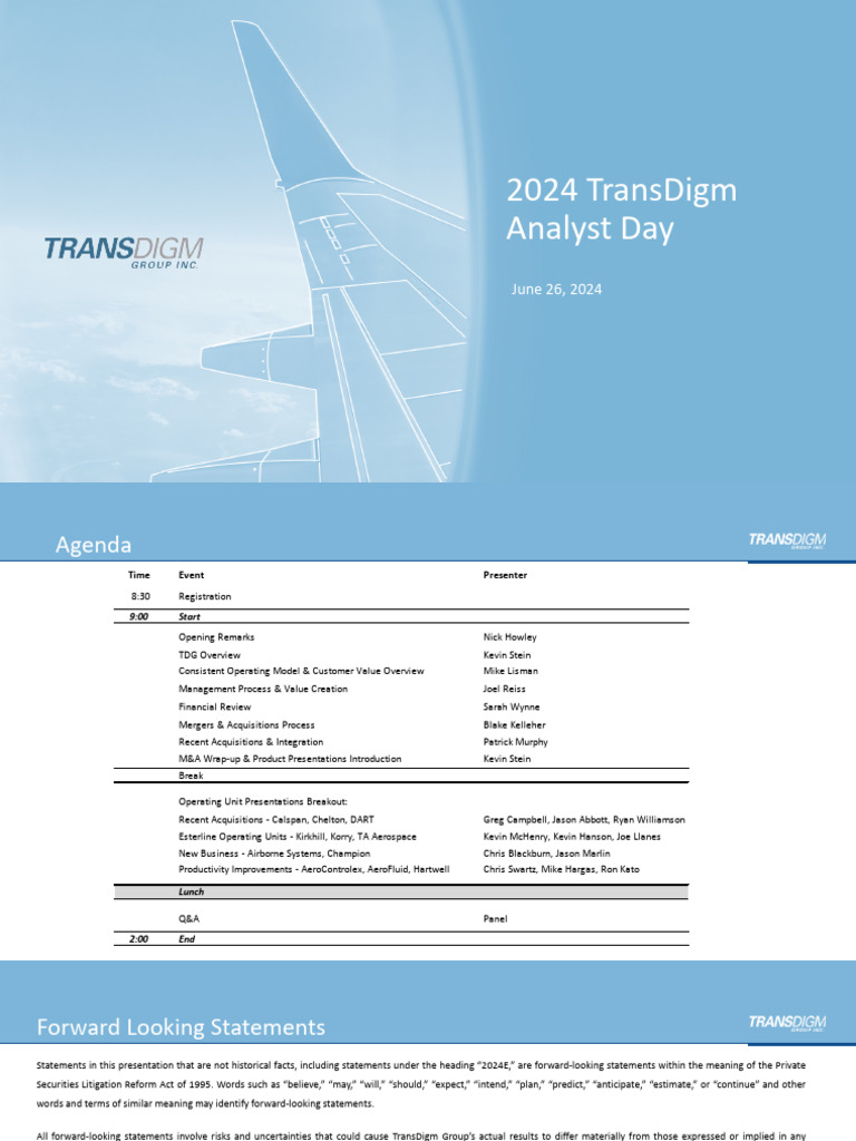 TransDigm 2024 Analyst Day Agenda | PDF | Airliner | Mergers And ...