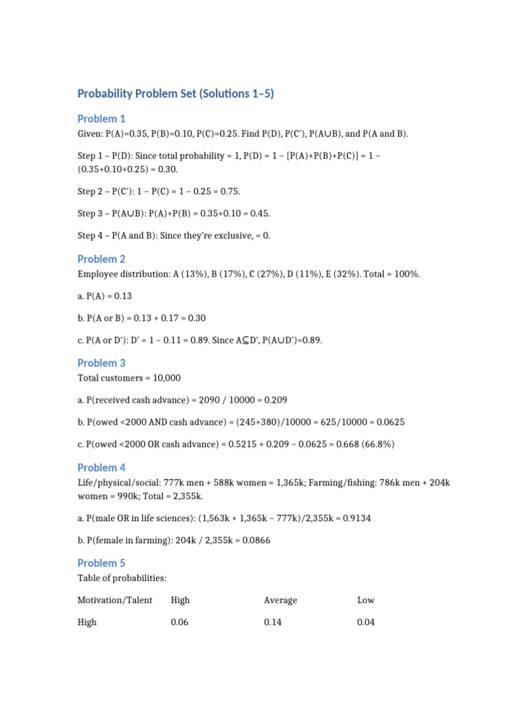 Probability Problem Set Solutions | PDF